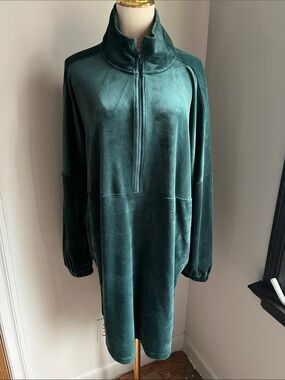 Saturday Sunday Velvet Half-Zip Long Sleeve Dress - Deep Teal - Size L